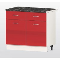 Долен кухненски шкаф Алис B63 с врати и чекмеджета - 100 червено гланц