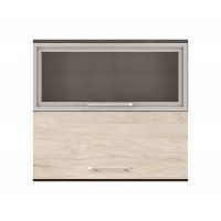 Горен кухненски шкаф Ванеса G45 с клапващи витрина и врата - рокфорд лайт/дъб карбон - 80