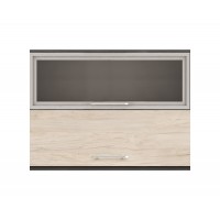 Горен кухненски шкаф Ванеса G46 с клапващи витрина и врата - рокфорд лайт/дъб карбон - 100