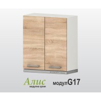 Горен кухненски шкаф Алис G17 с две врати и рафт за аспиратор - дъб сонома -60